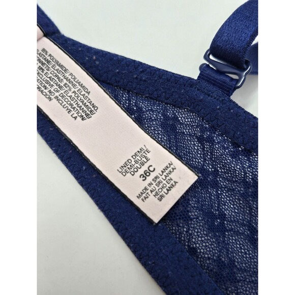 VICTORIA'S SECRET LINED DEMI BRA NAVY BLUE LACE PEACOCK BLUE WOMEN 36C SEXY - Picture 8 of 12